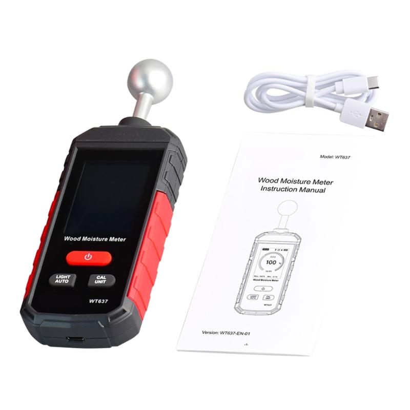 

Digital Moisture Tester Tool With Ball Probe For Building Materials 5-40mm Detection Rechargeable Temperature Monitoring 1
