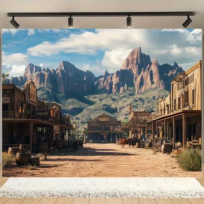 2D Flat, 1-piece Western Town Photography Background, Suitable for Festival Parties