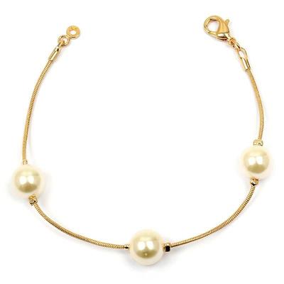 [L4334] - White Gold 'Perla' Gold Plated Bracelet - 10 Mm