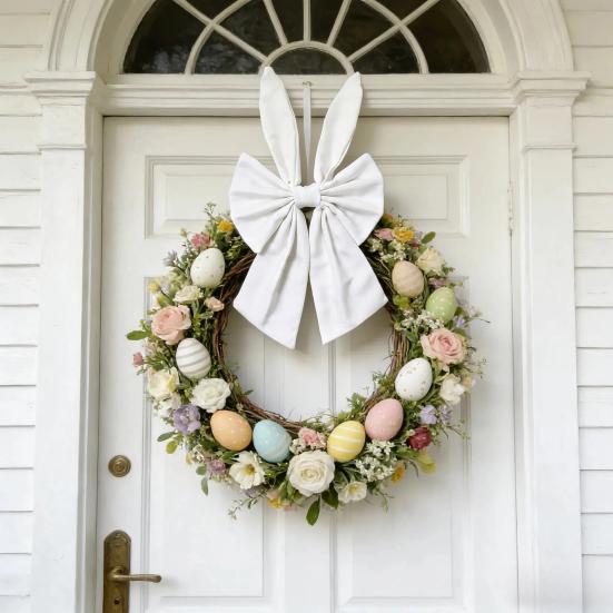 16-tums påskkransrosetter Glad påskkaninöronrosett för trädtopp Dekorativ tygrosett för vårhelg Ytterdörr Vägg Fönster Inomhus Utomhus