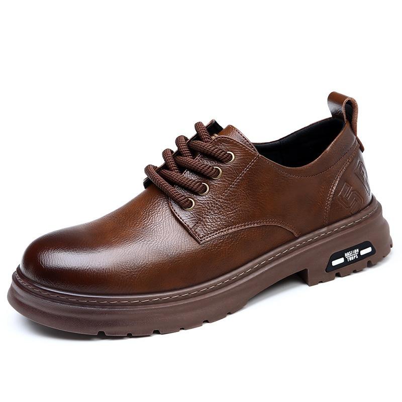 Retro Derby Schuhe Frühling neu atmungsaktiv Low-Top Werkzeugschuhe Herren runde Kappe große Kappe lässig Kleid Lederschuhe