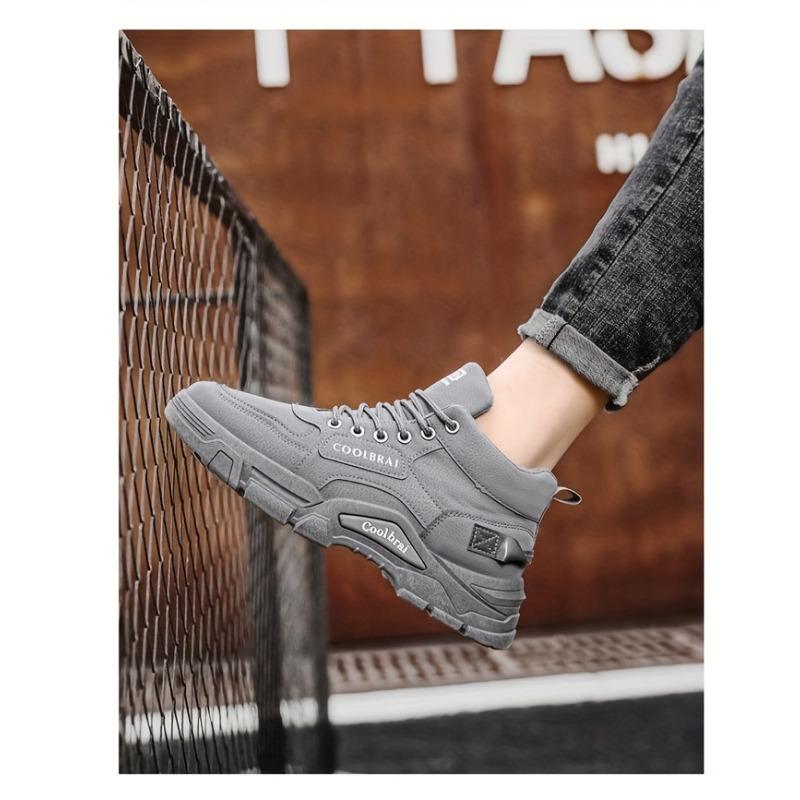 Men's Vintage Solid Color High Top Boots, Comfortable Non-slip Durable Rubber Sole Lace-up Shoes for Men's Outdoor Activities