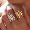 Personality Exaggerated Smooth Flower Stainless Steel Ring For Women 18K Gold Plated Stainless Steel Unique Finger Zircon