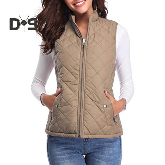 

Жіноче пальто з коміром-стійкою без рукавів і м’якою застібкою на блискавці, однотонний теплозберігаючий жилет, кардиган, жилет, пальто для щоденної роботи в дорозі. S темного кольору хакі