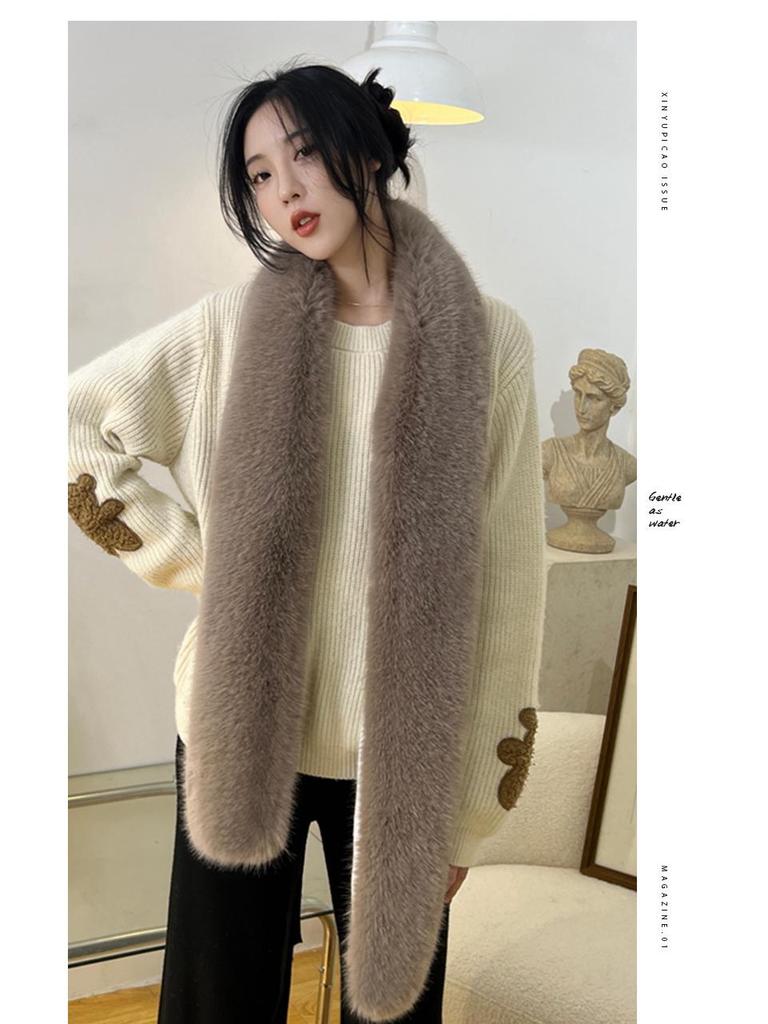 Damen Winter Kunstfell Extra Langer Schal mit Fuchsfellkragen - Plüschig Warmer Schal/Snood