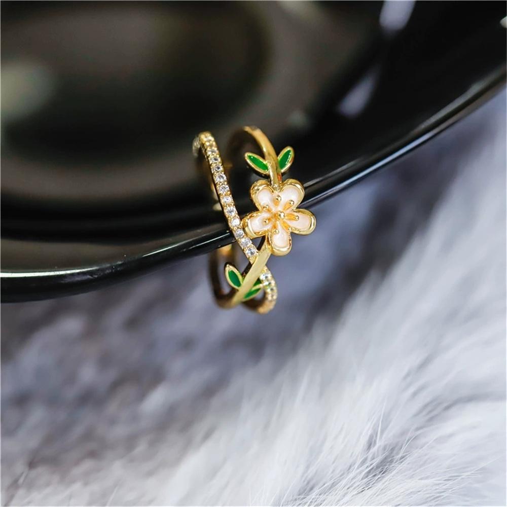 Cute Female White Enamel Gold Color Flower Wedding Rings Promise Open Adjustable Engagement For Women