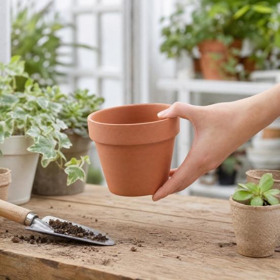 Terrakotta Blumentopf, Ton Pflanztopf mit Drainageloch, Poröser Terrakotta Pflanzgefäß für Innen Außen Pflanzen Sukkulenten Kakteen Kräuter