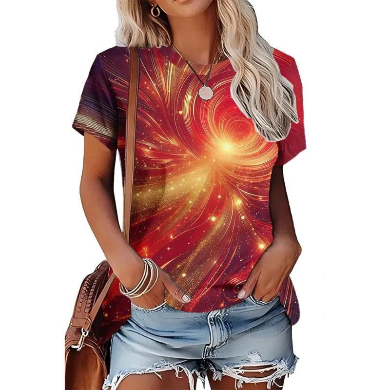 Fashion Women's Crew Neck T-Shirt Crew Neck Short Sleeve 3D Color Printing
