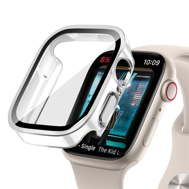 Glass+Case For Apple Watch 7 8 45mm 41mm 49mm 44mm 40mm Straight Edge Screen Protector Cover Case iWatch 4 5 SE 6 7 8 Ultra 49mm