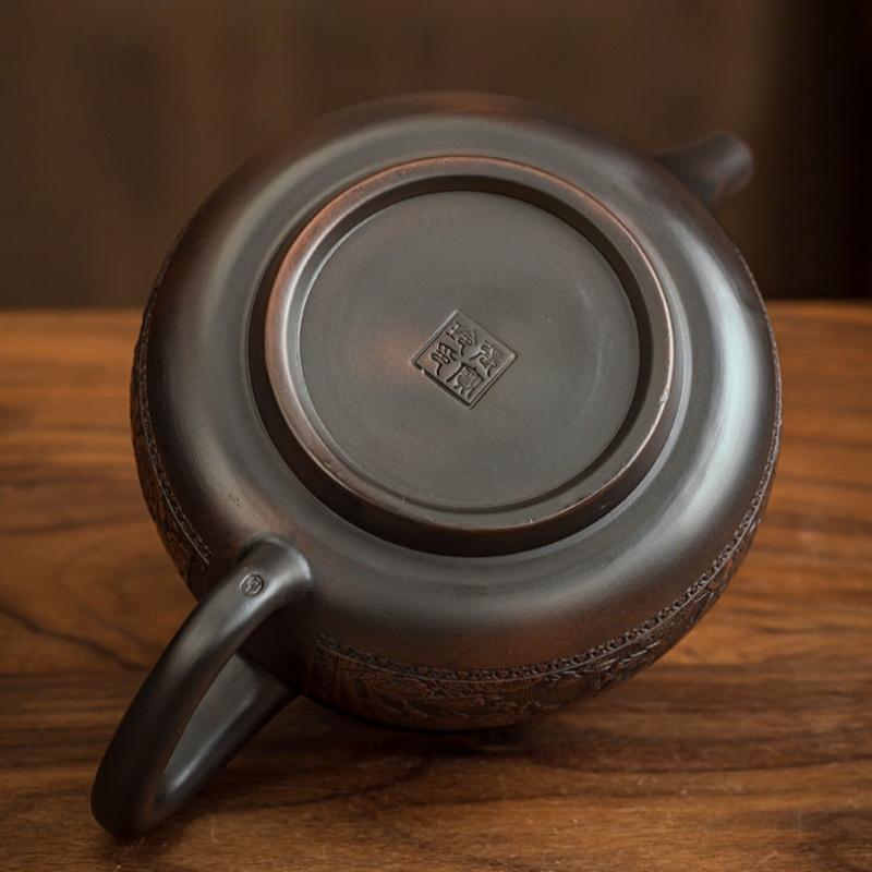Jianshui Clay Purple Pottery Teapot Hand Painted Antique Relief Teapot Household Teapot Kungfu Tea Set Kettle