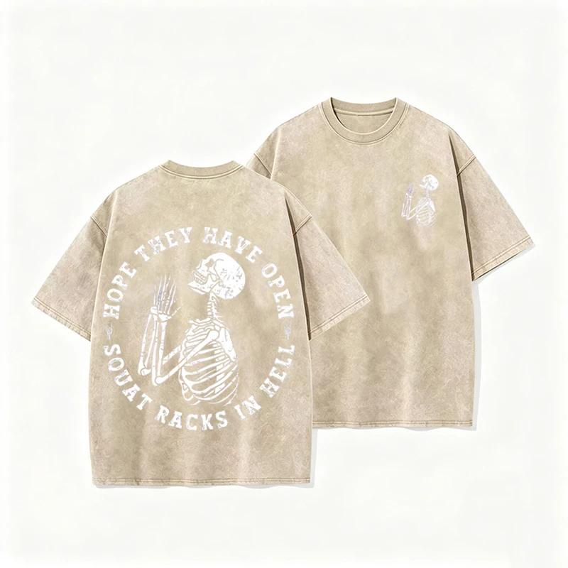Vintage Black Skeleton Gym T Shirt Funny Workout Quote Acid Wash Oversized Tee S