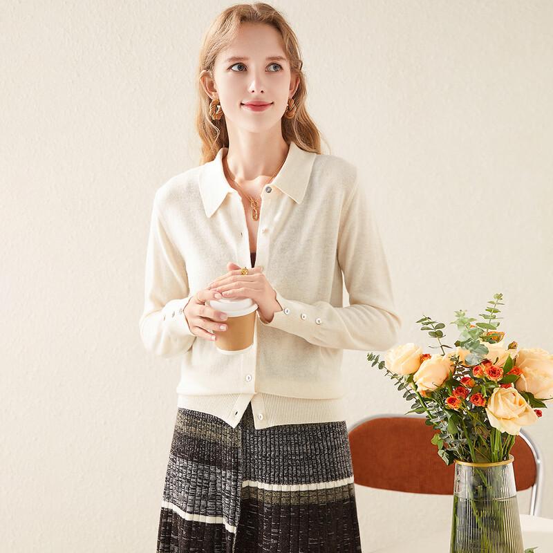 

TUHUANG Women s Pure Wool Solid Shirt Collar Cardigan XL