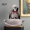 Halloween Party Supplies Skeleton Decorative Tray, Gothic Storage Tray with Black Cape Red Desktop Jewelry Organizer Bow, Multifunctional for