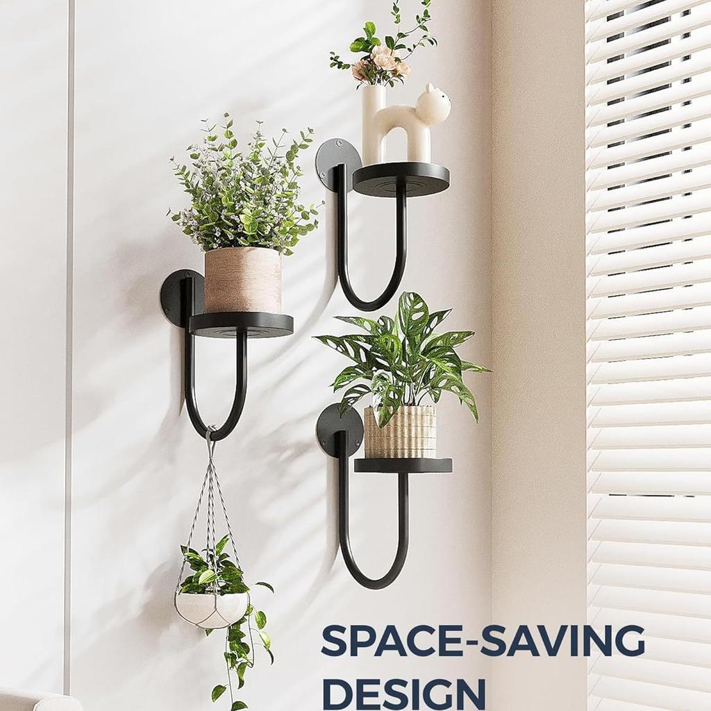 Suporte de Planta de Metal Preto Montado na Parede Vaso de Parede Moderno Prateleira Suporte para Vasos de Flores Pendurados Cabide de Planta de Parede Interno Externo