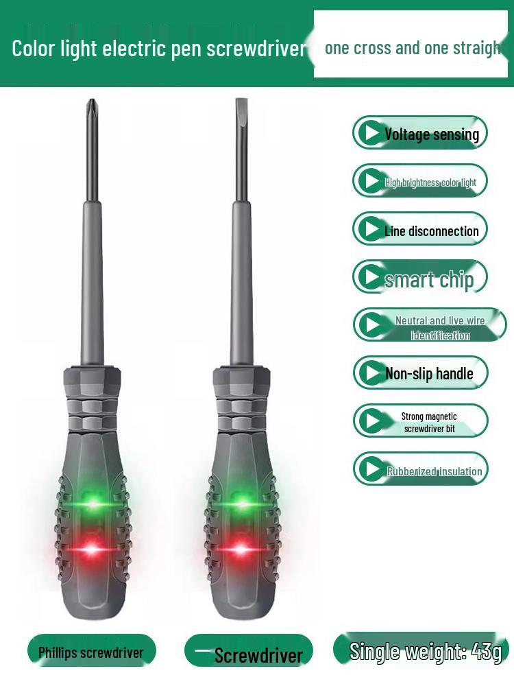 Electrician's Smart Test Pen: Color Light Screwdriver for Open Circuit, Breakpoint, Live & Neutral Wire Testing, High Torque for Household Use.