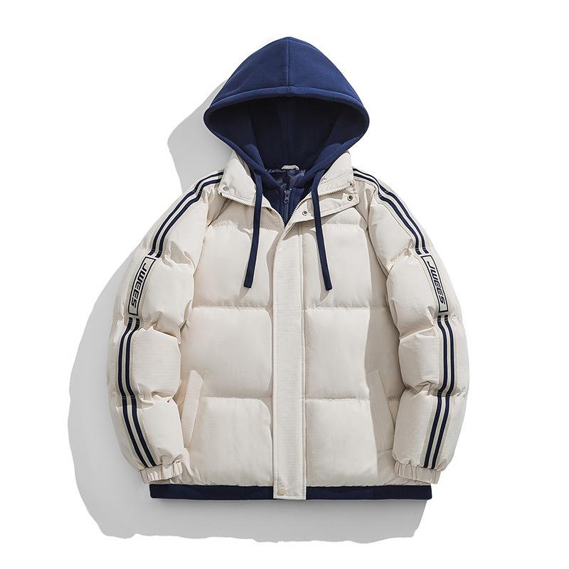 Couple Three Bars Fake Two Pieces Hooded Cotton Clothes Men's Hooded Cotton Clothes Dopamine Knitted Hooded Cotton Clothes Trendy Cotton Clothes