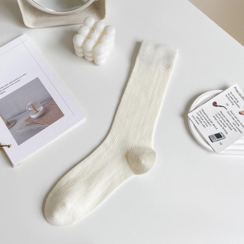 

Женские носки в индивидуальной упаковке, летние тонкие сетчатые носки с высоким верхом, легкие и дышащие носки средней высоты в корейском стиле, хлопковые женские носки 1 pair слоновая кость