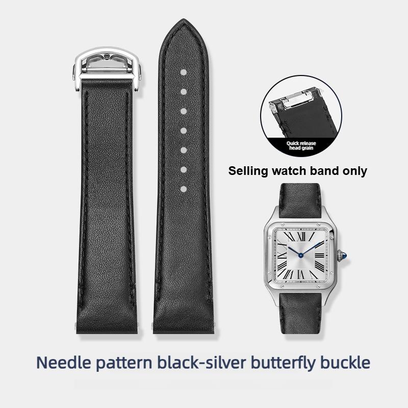 Quick-Release Cow Leather watchband For Cartier Santos  WSSA0009 WSSA0029 Men women replacement watch strap 19mm 21mm Black blue
