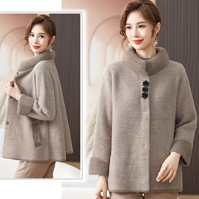 Autumn Winter Women's Mink Fleece Jacket Thick Warm Knitted Plush Cardigan Coat Short Knitted Cardigan Top