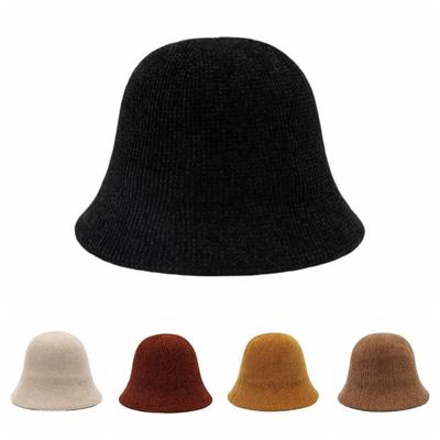 Chenille Knitted Fisherman Hat British Style Bucket Hat Fashion Women Panama Cap  Autumn