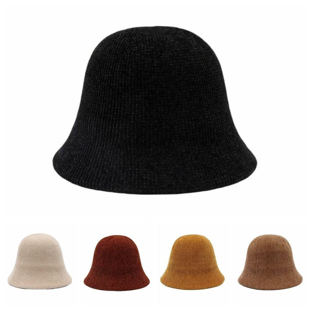Chenille Women Panama Cap Solid Color Bucket Hat Elegant Knitted Fisherman Hat  Streetwear