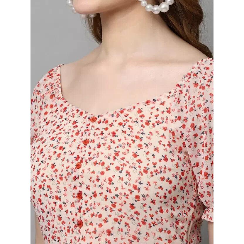 Women Fit and Flare Printed Georgette Maxi Dress with Polyester Lining Dress VF-1809