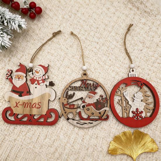 Christmas Ornament Wooden Hanging Santa Snowman Merry Christmas Decor Wood Red Xmas Tree Ornament for Holiday Home Decor