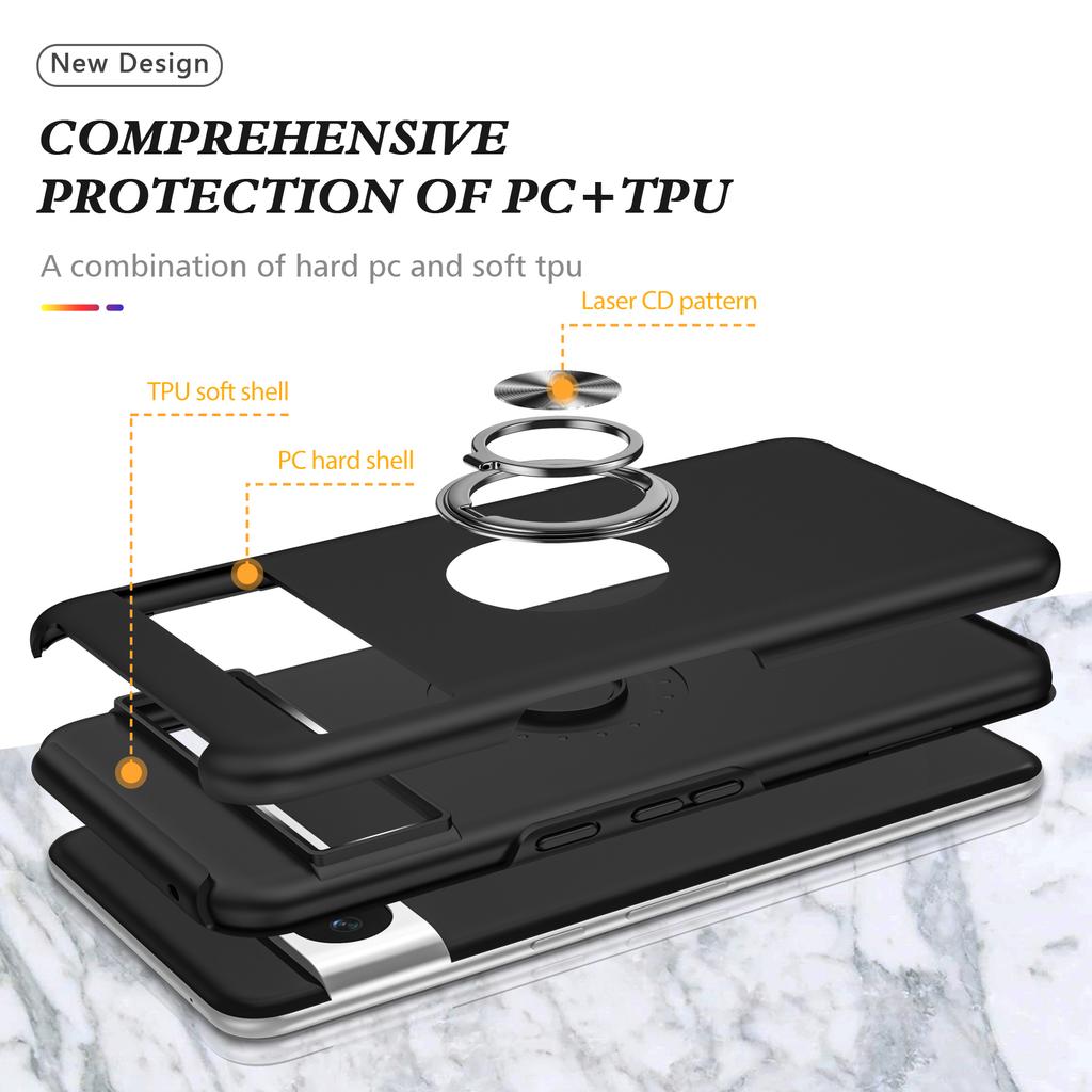 Ring Kickstand Case for Google Pixel 8,Hard PC+Soft TPU Drop-proof Phone Cover