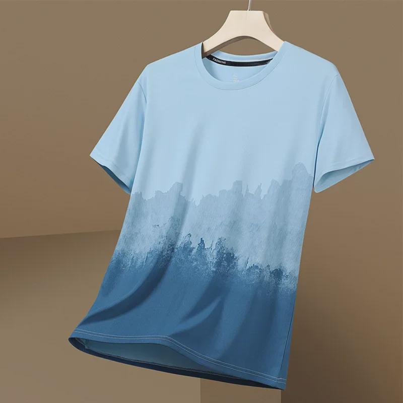 Men's Gradient Quick-Dry Ice Silk Mesh T-Shirt, Short-Sleeved, Breathable Summer 2023 Trend.