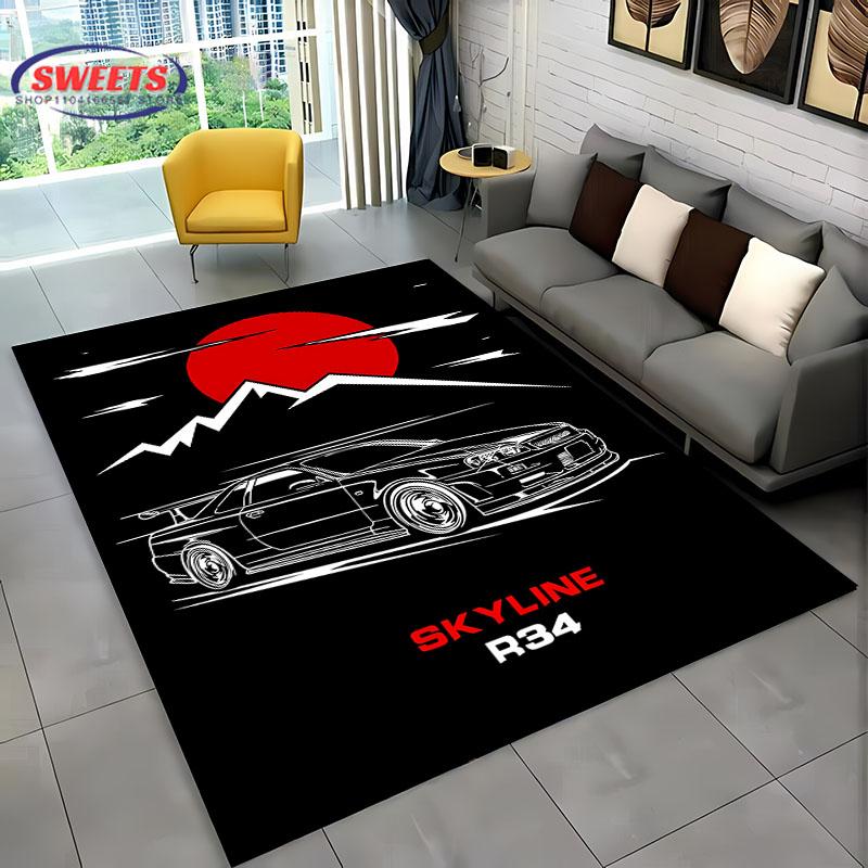 3D HD Printing Classic GTR Racing Car Area Rug,Carpet for Living Room Bedroom Sofa Doormat Decor Rug Non-slip Floor Mat Alfombra