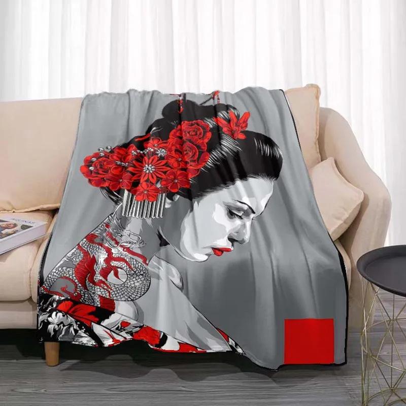 

Japanese geisha Printed Blanket for Sofa Bed Travel Camping Living Room Office Conditioning Blanket for All Seasons Gifts 75x90cm