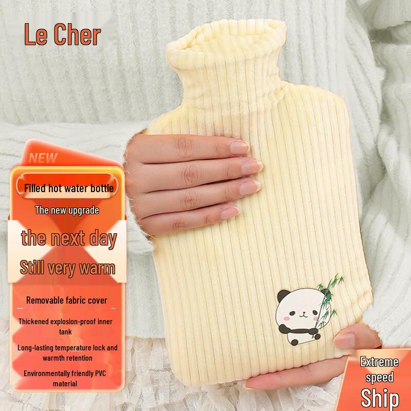 Le Xuer Medium PVC Hot Water Bottle with Fine Stripe Flannel Cover