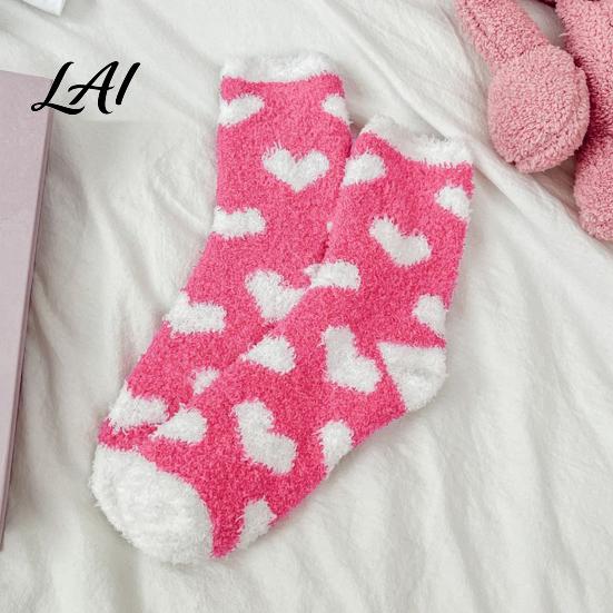 Plush Home Slippers 1 Pair Women Fuzzy Socks for Valentine's Day Warm Fluffy Coral Fleece Day Slipper Socks Fall Winter Thick Sleeping Gift Holiday
