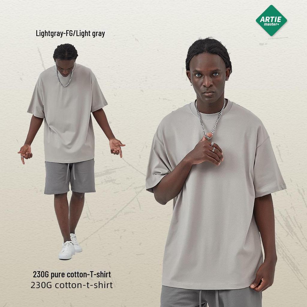 ARTIE Übergröße Herren T-Shirt, 230 g Doppelgarn-Baumwolle, einfarbig, lockeres Design