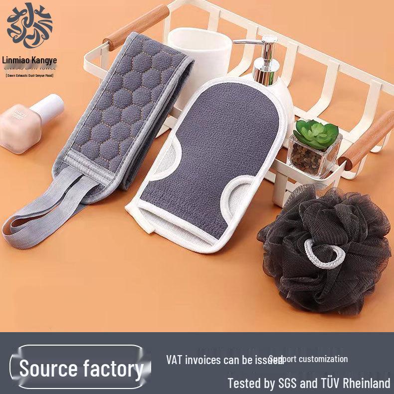 

Отшелушивающий набор для ванны: Двусторонняя щетка для спины, губка для ванны и полотенце для глубокой очистки.