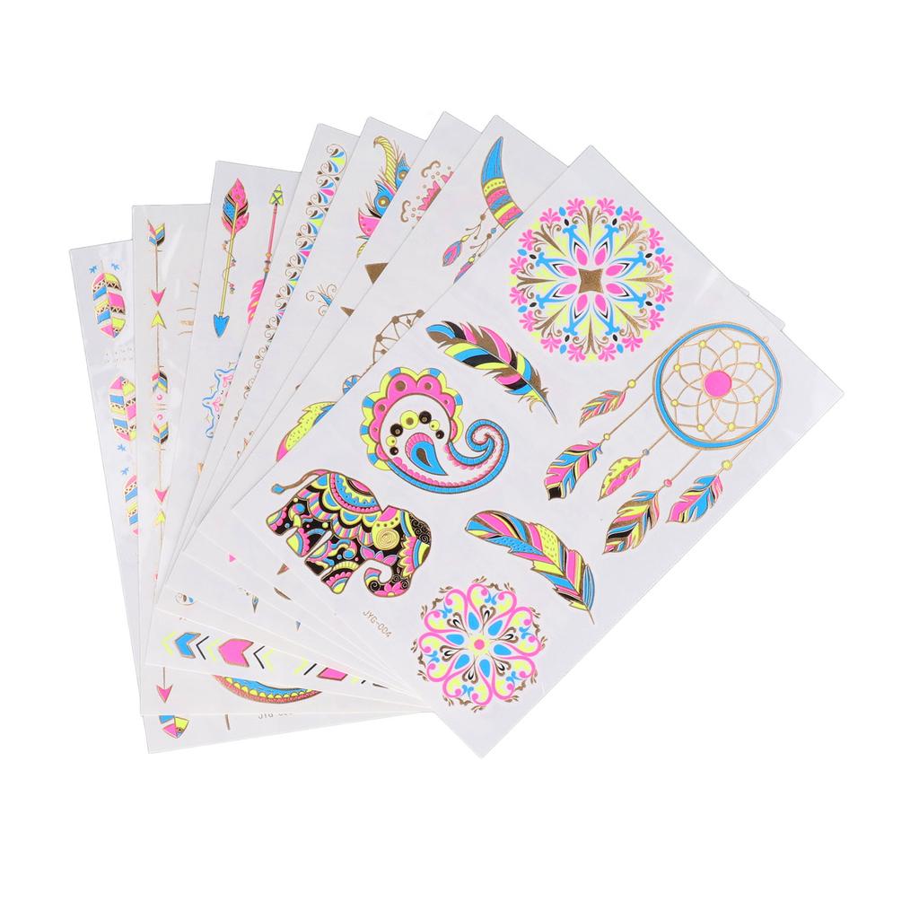 8 Pcs Neon Tattoo Stickers Fluorescent Bronzing Waterproof Glow Neon Party Body Face Skin Temporary