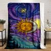 "Sun and Moon Celestial Landscape" Patterned Flannel Blanket Perfect for the Bedroom Living Room, Sofa, or a Little Nap