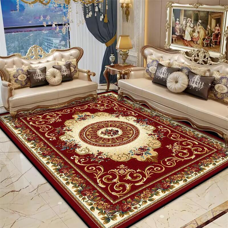Persian Red Living Room Rug Antiskid Big Size Flower Design Bedroom Decoration Carpet Soft Entrance Door Mat Machine Washable