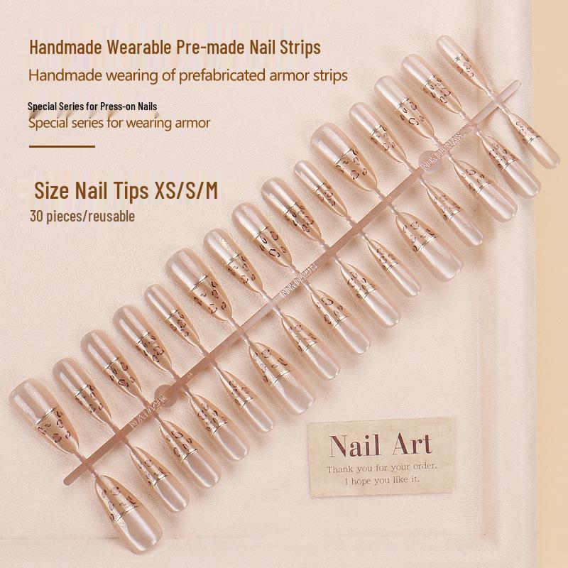 Xiaohongshu High-End Leopard Rhinestone Wearable Nail Art Stickers - Pre-Made Spicy Girl Style False Nail Strips