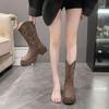 2025 Autumn and Winter European and American Style Retro Embroidery Totem Western Boots Thick Medium Heel Round Head Thick Sole Medium Tube Boots Chil