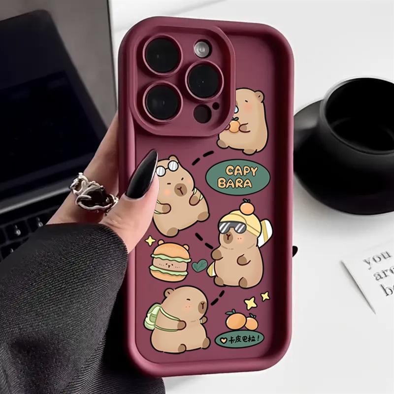 Cute Capybara Silicone Soft Phone Case For iPhone 16 15 14 13 12 11 Pro Max X XS XR 7 8 Plus SE 2020 Shockproof Back Cover