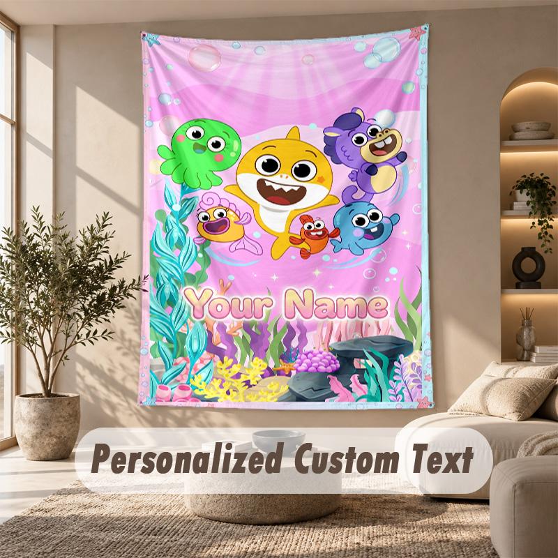 Baby Shark Tapestry, Personalized Custom Text, Wall Hanging Tapestry For Living Room Home Wall Decor