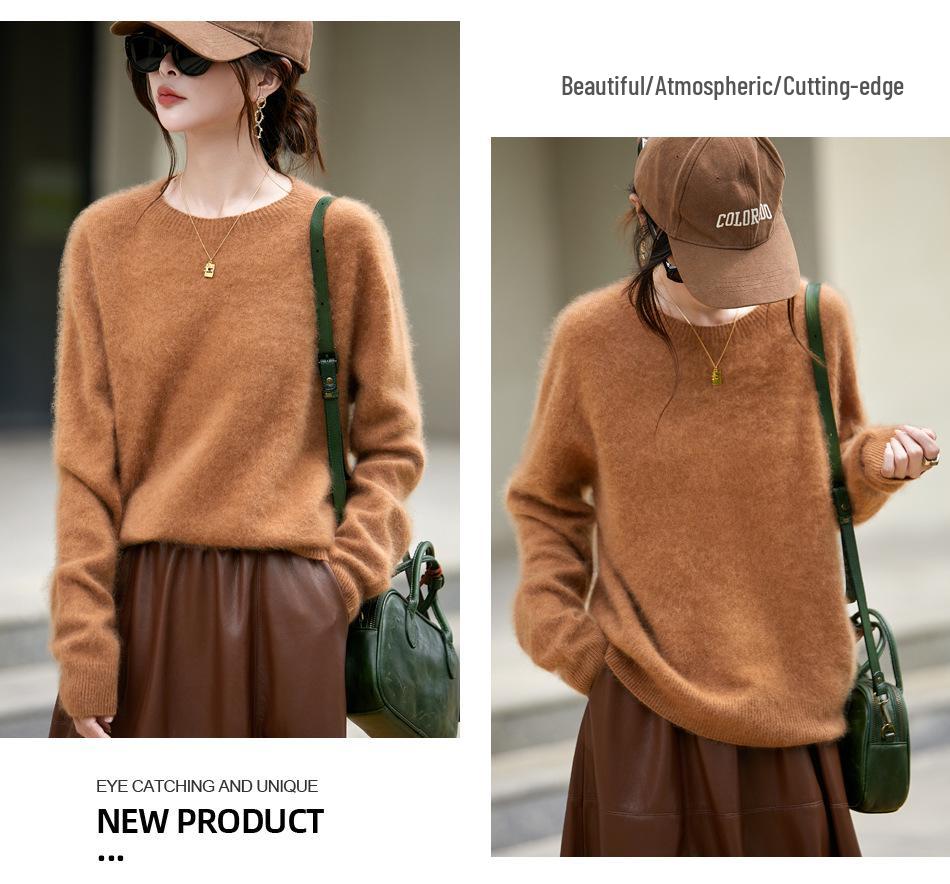 2025 Autumn/Winter Cashmere Wool Blend Round Neck Knitwear Long Sleeve Base Layer Top