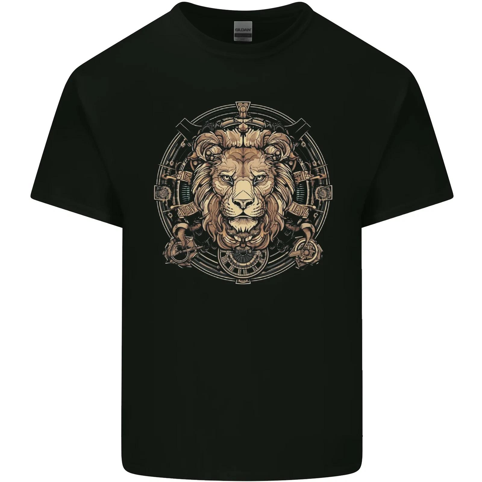 A Lions Head on a Timepiece Shield Kids T-Shirt Childrens S