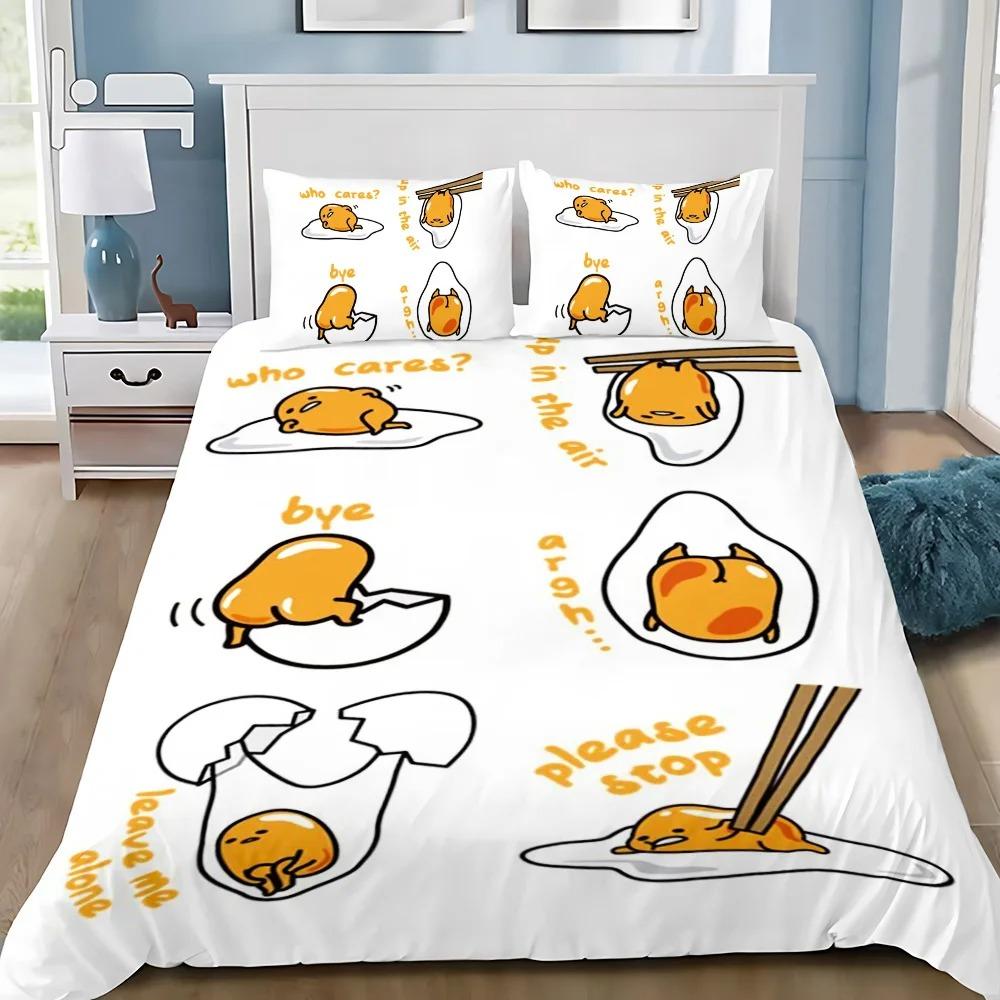 Vtipné povlečení s vajíčkem Gudetama, povlak na peřinu, povlak na polštář, sada povlečení pro dospělé, chlapce, dívky, dekorace do ložnice, dětské, jednolůžko, dvoulůžko, velká velikost