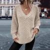 Women's Casual Color V-Neck Oversized Sweater Fall Winter Loose Long Sleeve Sweater Top