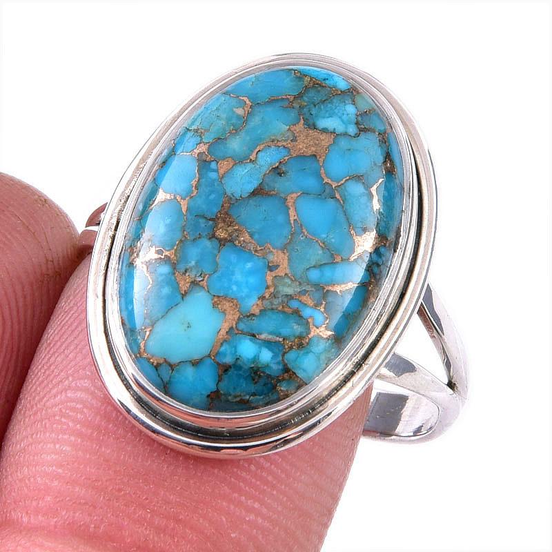 

Кольцо из чистого серебра 925 пробы с натуральным бирюзовым медным камнем S.10 w7R49