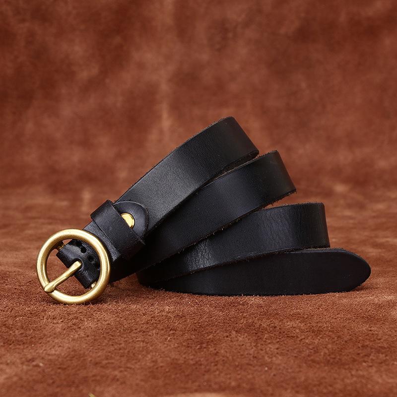 2.3Cm Wide Retro Washed First Layer Cowhide Round Buckle Belt Women'S Genuine Leather Casual Versatile Jeans Belt Women