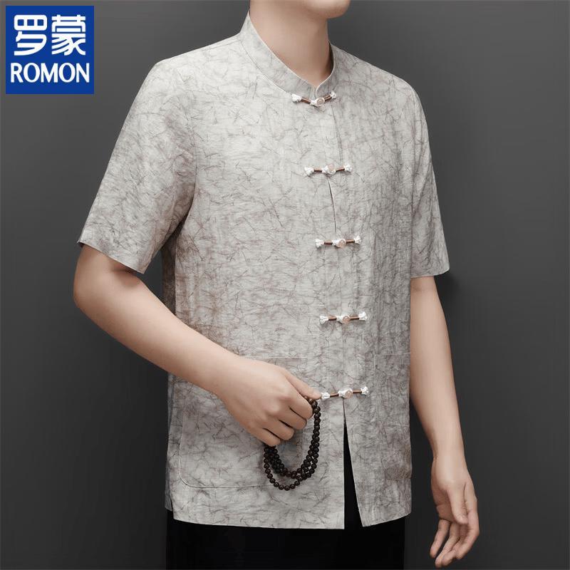 Romon Men s Chinese Style Linen Blend Short-Sleeve Shirt 190