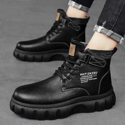 High-top Retro Fashion Martin Boots Autumn and Winter Lace-up Men's Platform Trendy Shoes Socks Casual Leather Tooling Boots